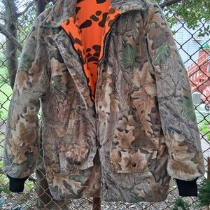 Camouflage Hunting Jacket with Orange Lining
